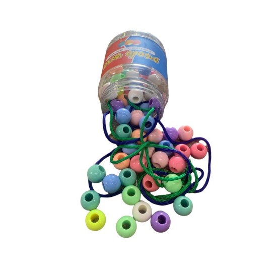 خرز بلاستيك ملون مع حبل علبة 50 قطعه