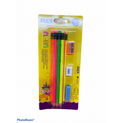 قلم رصاص مثلث مع محاي وبراي ومساكة قلم 1/12 FLEX NEON