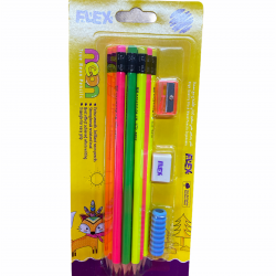 قلم رصاص مثلث مع محاي وبراي ومساكة قلم 1/12 FLEX NEON