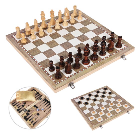 لعبة شطرنج خشب حجم متوسط  3 ب 1 