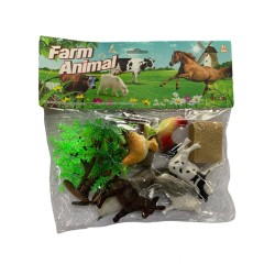 مجسمات حيوانات المزرعة بلاستيك حجم صغير مع اشجار و سياج كيس 13 قطعة
