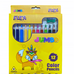 الوان خشب عريض جامبو 12 لون مع براية FLEX JUMBO