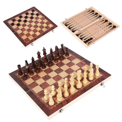 3-in-1-Double-Faced-Folding-Wooden-Chess-Checkers-Backgammon-Travel-Board-Game